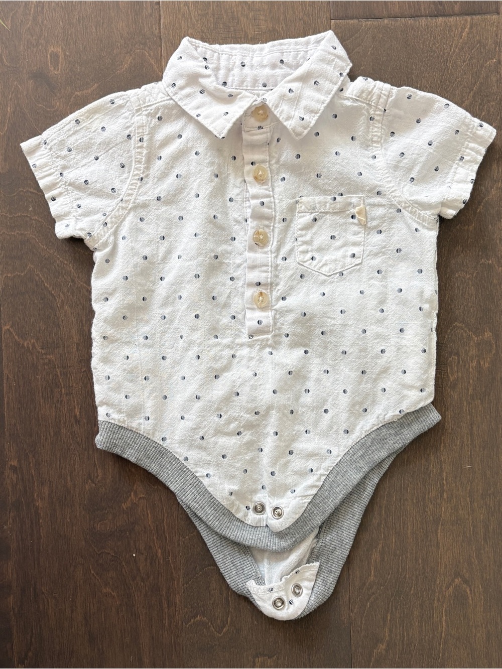 Baby Boys' White Polo One-Piece with Navy Dots